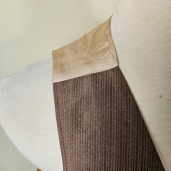 Vintage 70s Mens Brown Striped Shiny Polyester Dress Vest Disco Cinch Medium - Picture 4 of 6